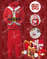Set Package-Red Santa Claus Role Playing Hoodie Pants Set & 2025 Christmas Glasses & Fabric Basket & Santa Claus Pendant